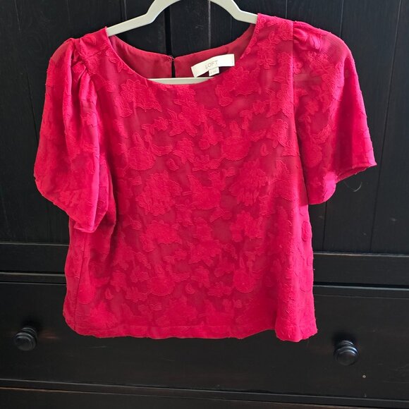 LOFT | Red Floral Blouse Size XS - Picture 2 of 5